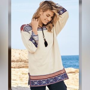 Peruvian Connection Tindra Cotton Tunic Sz Medium Alabaster